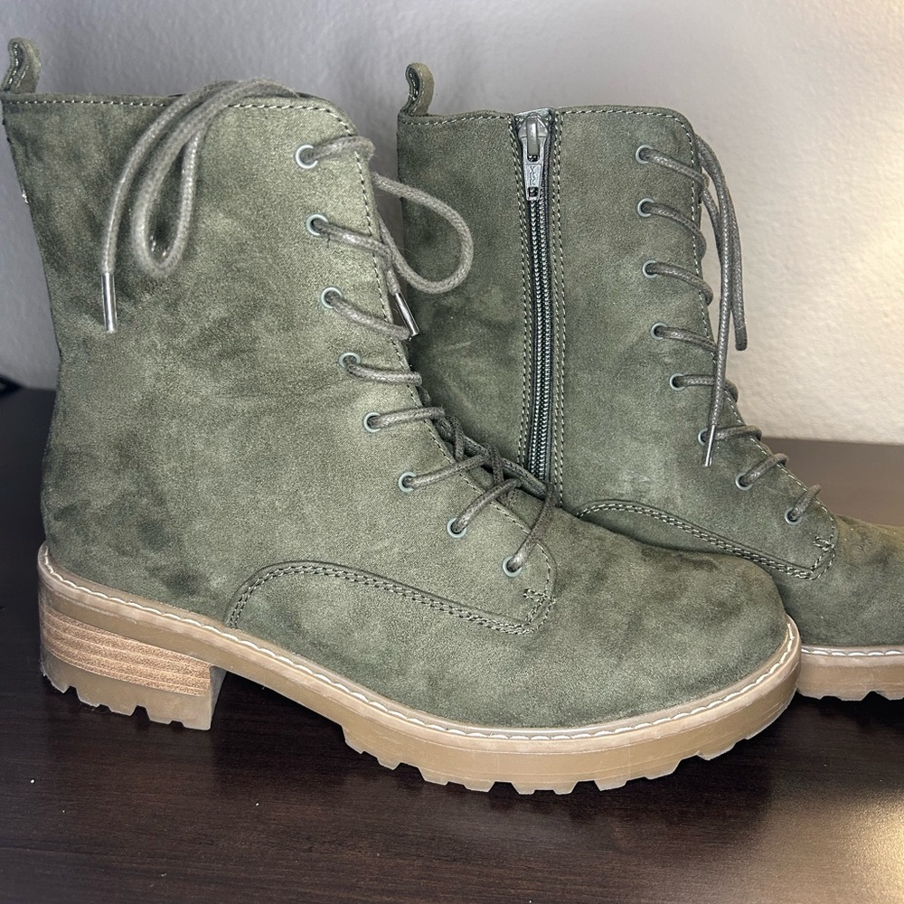 Olive Green Suede Ankle Boots